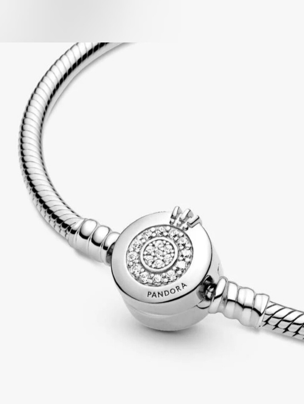 Pandora Moments Sparkling Crown O Snake Chain Bracelet Sterling Silver 7.5"